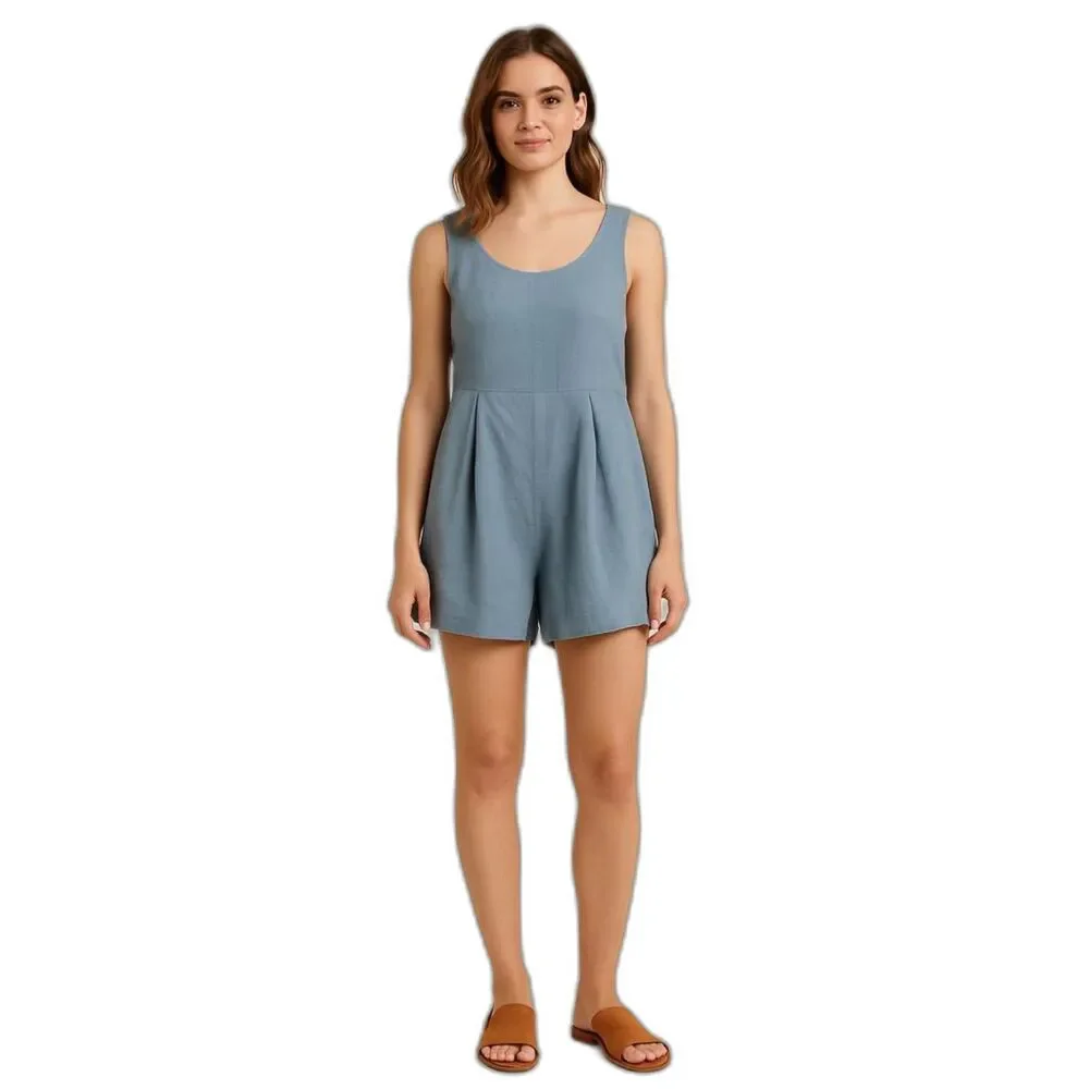 Storia Blue Cotton Romper L with Pockets